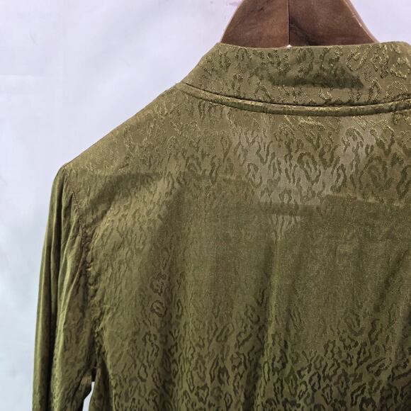 Anthropologie Jacket Womens Small Green Bomber Zip Silky Maeve Olive Leopard - Picture 6 of 11